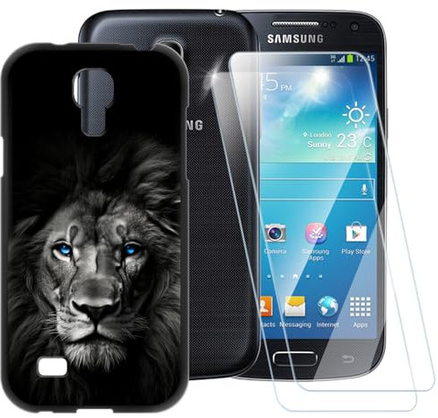 Custodia TPU Stampata + 2 Pellicole in Vetro Temperato Compatibili con Samsung Galaxy S4 Mini, Cover Artistica Slim Antigraffio Antishock, Protezione Totale