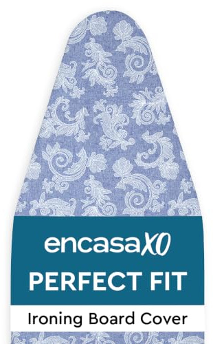 Encasa XO Bügelbrettbezug, Hitzereflektierend, Dick 112x34 cm Blue | 4mm Filzpolsterung | Elastische Passform | Dampfbügelgeeignet | 100% Baumwolle