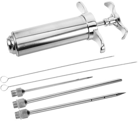 MOLUCKFU Fleischinjektor Mit Reinigungsbürste Für Bbq Dreizahn Marinadenspritze Für Saftigen Truthahn Und Brisket Robust Langlebig Und Einfach Zu Handhaben