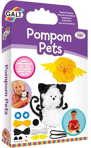 Galt Pom Pom Pets – Kids Knitting & Sewing Set, Ages 5 Years Plus | Create Your Own Fluffy Pompom Animals – Cute Knit and Sew Craft Kit for Children - Arts and Crafts Activity for Girls & Boys