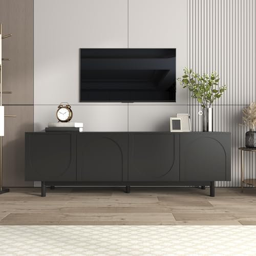 WASAGA Moderner TV-Schrank Verstellbare Einlegeplatten Leichte Lowboard-TV-Möbel im Luxusstil 175 x 38 x 56 cm (Schwarz)