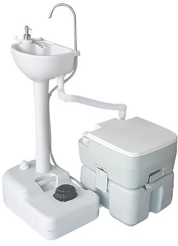 Portable sink and toilet combination, Portable Camping Sink, 17L hand washing station and 20L flush toilet, Washbasin holder with towel rack and soap dispenser, for Outdoor, Indoor, RV, Boat, Camper,
