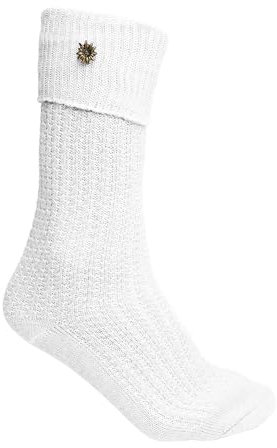 Steigenhöfer Manufaktur Trachtensocken Herren und Damen Lang – Klassische Trachtenstrümpfe im Zopfmuster – Oktoberfest Strümpfe aus Baumwolle für Männer & Frauen – Weiß mit Edelweiß – 43-44