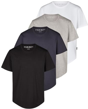 DENIMFY Tshirt Herren lang geschnitten Set 100% Baumwolle Regular Fit | DFPaco 4er Pack Basic Rundhals Kurzarm Sommer Tee Shirt Schwarz Weiß Blau Grau Grün S M L XL XXL 3XL 4XL 5XL