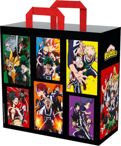 Konix My Hero Academia Einkaufstasche - Größe M 40 x 45 x 20 cm - Recyceltes Material - Multimotiv - Schwarz