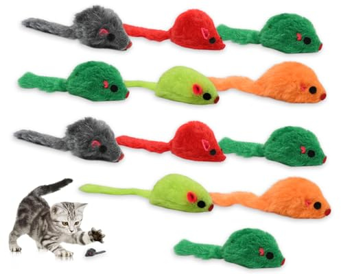 ds. distinctive style 12 Pcs 4 Furry Cat Toy Mice, Random Color Faux Mouse Toys, Cat mouse toy with Plastic Body, Interactive Catnip Toys for Indoor Cats Kitten Play