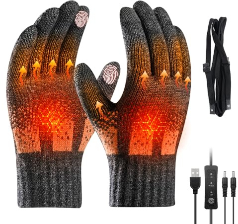 LYPPUL Beheizbare Handschuhe für Damen Herren, USB Beheizte Handschuhe, Elektrisch Beheizte handschuhes, Touchscreen, Doppelseitige Heizung, Waschbar Winterhandschuhe für Drinnen Draußen(Dunkelgrau)