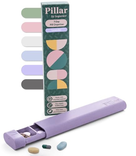 Pillar 7-Day Pill Box Organiser - Aesthetic Travel Pill Organiser | Perfect for daily use and travel, Lavender, Beautiful compact design, Great as a vitamin and supplement organiser