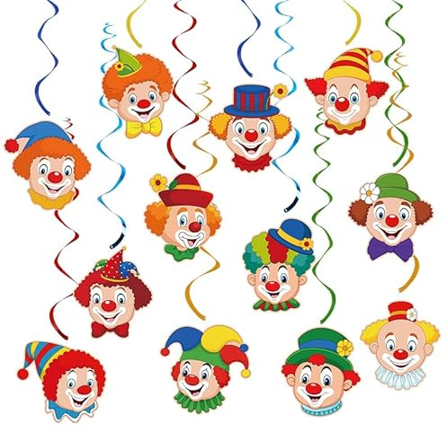 Karneval Deko,Kaluofan 12 Stück Clown Girlande für Karneval Hanging Swirls | Zirkus Karnevals Deko Zubehör für Karneval Geburtstag Party Clown Faschingsdek, Fasching, Zirkus Party Deko