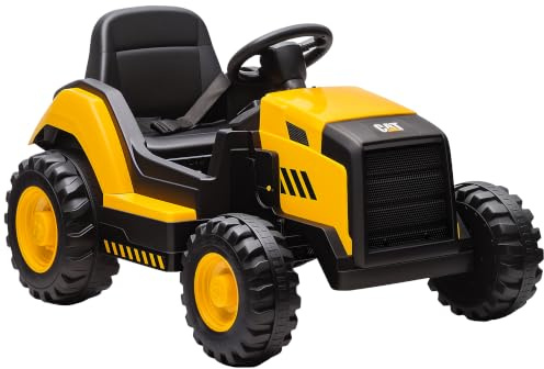 AIYAPLAY Trattore Elettrica per Bambini 3-6 Anni Licenza CAT 12V Giallo | Macchina Elettrica Escavatore Giocattolo Cavalcabile, 2 Motori, Sospensioni, Telecomando, Luci, Musica, USB e Bluetooth