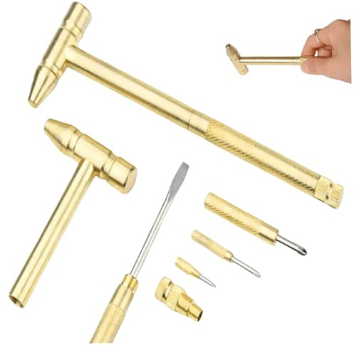 Mini Hammer Set 6-in-1 Gold Metall Schraubendreher Tragbares kleines Multitool für Camping Outdoor, Hammer Set Schraubendreher