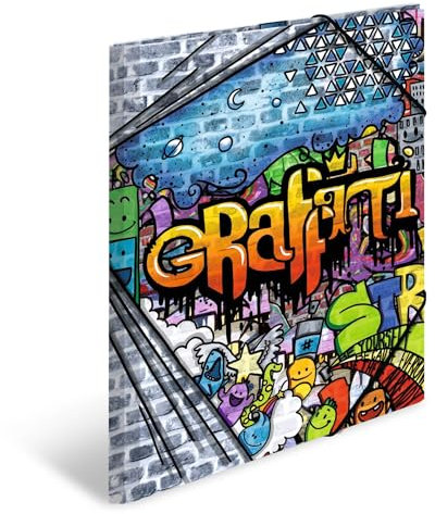 HERMA Sammelmappen A3 Graffiti Set, 3 Stück, Kinder Eckspanner-Mappen aus Kunststoff mit Kunst Motiv, Gummizug, Innenklappen und Innendruck für Jungen und Mädchen