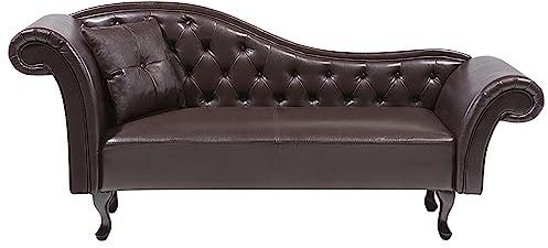 Bequeme Chaiselongue mit Zierkissen Kunstleder linksseitig braun Lattes
