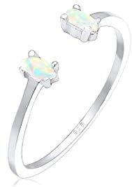 Elli Ring Damen Oval Geo Opal Offen Verstellbar in 925 Sterling Silber