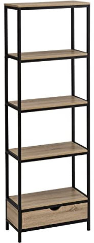 LOLAhome Estantería de Metal Negro con estantes Urban Industrial (Natural 5 estantes +1 cajón 180x30x60 cm)