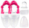 dentistar Baby Fruchtsauger 2er Set - für Obst & Gemüse - ab 6+ Monate - 5-teiliges Set (Schutzkappe, Silikonsauger, Netz, Schraubring, Griff) – BPA frei – Rosa