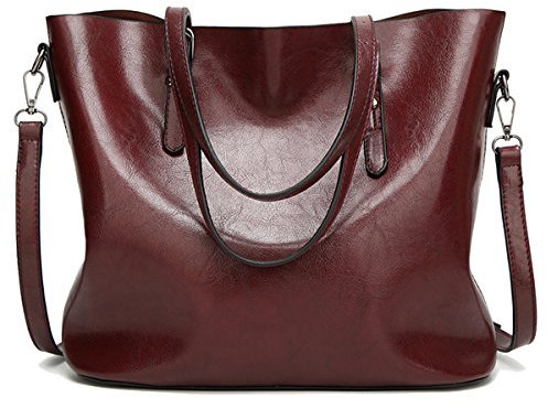 Coolives Damen Tote Shopper Tasche Schultertasche mit Schultergurt Umhängetasche Handtasche aus PU-Leder Kaffee Braun EINWEG