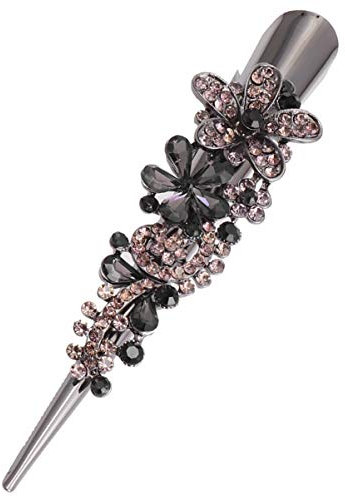 Minkissy 1Pc Grandi Fermagli per Capelli a Coccodrillo Clip a Becco D'anatra con Strass Barrette di Coccodrillo per Acconciature (Grigio)