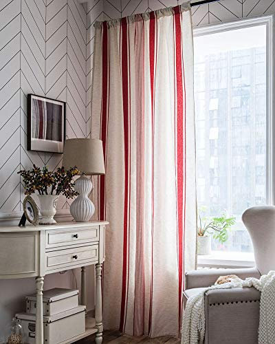vctops Gestreifte Fenstervorhänge aus Baumwollleinen, Landhausstil, Raumverdunkelung, Vorhang, Vorhang für Schlafzimmer, Wohnzimmer, 1 Stück (Rot, 150 x 180 cm)