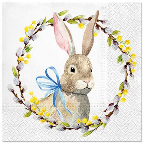 20 Servietten Hase im Weidekranz | Tiere | Frühling | Ostern | Tischdeko 33x33cm