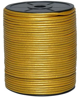Cords Essentials Round Genuine Leather String Cord, Rope for Jewelry Making, Necklaces, Bracelets, Kumihimo Braiding, Wraps, Crafts and Hobby Projects (Metallic Gold, 3.0 MM)