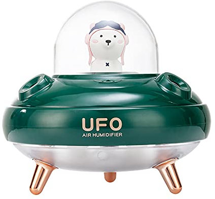 Dual Nozzles Wireless UFO Humidifier Desktop Air Humidifier Cute Planet Bear LED Light Ultrasonic Aroma Essential Oil Diffuser (green)