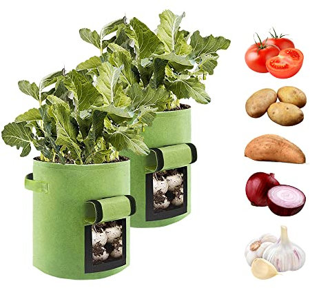 MAGIC SELECT 2 PCs Sacs de Plantation de Jardin de 25L. Sacs de Culture de Pommes de Terre avec la Fenêtre et la Poignée. Sac Potager pour Plantes, Carottes, Oignon, ail. (2 Pièces-35x30cm)