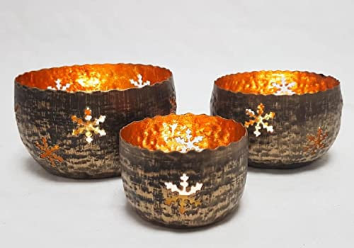 Teelichthalter Metalic/Gold- Metall Sterne 3er Set, Windlicht, Teelichtschalen aus Metall, Geschenkidee/Kerzenhalter Kerzen Dekoration | Perfekte Tischdeko Weihnachten | Metall