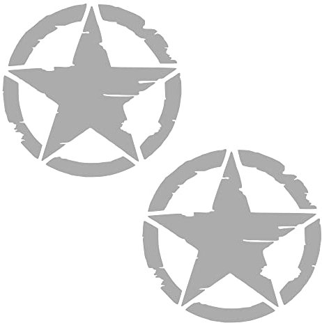 RP GRAFICA Set 2 Adesivi Stella Militare Distrutta US Army Varie Dimensioni 4x4 off Road 10 cm 15 cm 20 cm 25 cm per Auto (Silver, 10 cm)