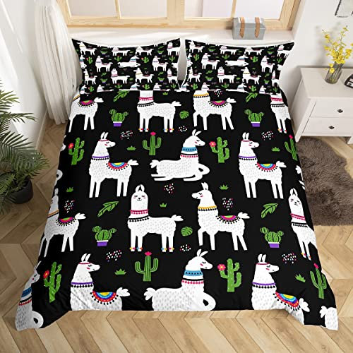 Loussiesd Süßes Lama Bettbezug Set Kaktus Bettwäsche Set 135x200cm für Kinder Jungen Mädchen Betten Set Südamerikanische Tiere Boho Sukkulente mit 1 Kissenbezug