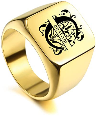 MunkiMix Männer Ringe Edelstahl Quadratischer Siegelring Personalisiertes Valentinstagsgeschenk für ihn Herren, Trauringe, Gold Ring mit Gravur