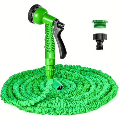 Erweiterbarer Gartenschlauch 37,5 m, 125ft flexibler Wasserschlauch mit 8-Muster-Sprühdüse, auslaufsicherer, einziehbarer Hochleistungsschlauch mit 3/4 , 1/2 Anschlüssen (37,5m, Grün)