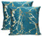 Idocolors 2er Set Samt Kissenbezug für Sofa 45x45 cm Dekorative Kissenhülle mit Goldenes Muster, Dekokissenbezuge für Schlafzimmer Wohnzimmer Zierkissenbezüge Dunkelblau