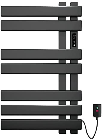Elektrischer Handtuchhalter, WiFi Smart Thermostat Schwarz Handtuchwärmer, für Alexa und Google Home and APP, Handtuchheizkörper, Badheizkörper, Handtuchheizung, 450x720mm, Anthrazit-Black Right