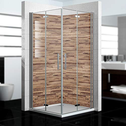dedeco Eck-Duschrückwand wasserfest Motiv: Holz V3, UV-Lack matt, 2 x 90x210 cm, als Badrückwand zum Fliesenersatz, als Dekorwand, Wandverkleidung und Duschplatte aus Aluminium - Made in Germany
