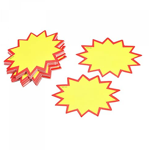 sourcing map 100 Stück Blanko Star Burst Verkaufsschild Preisschild 70x50mm Gelb für Einzelhandelspreise