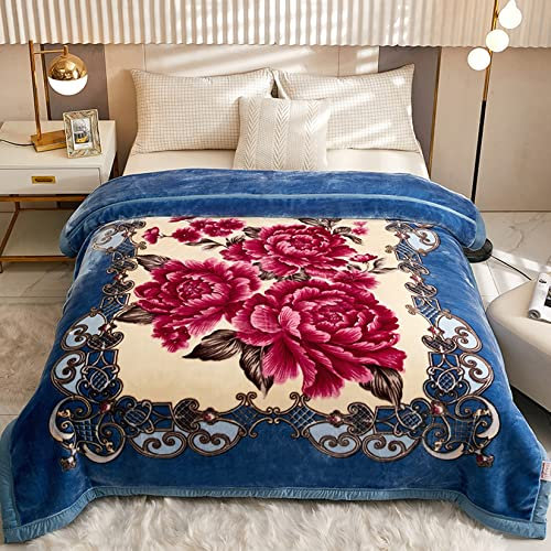 AIBOTY Schwere, wendbare 2-lagige Decke aus Plüschsamt, Fleecedecke mit Blumenmuster im koreanischen Stil, seidig weiche Rascheldecke aus Kunstfell für Herbst und Winter,1#,150x200cm/2kg