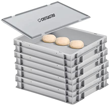 PROREGAL CHEFGASTRO SuperSparSet 4x Pizzaballenbox mit 1x Deckel | HxBxT 8,5x30x40cm | 9 Liter | Teigwanne für Pizzateig, Stapelbare Pizzabox, Gärbox für Sauerteig Brotteig Teig-Gärbox