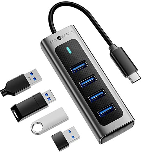 USB C Hub, hochwertig SETMSPACE USB 3.0 Hub, 4 Ports USB C Verteiler für Laptop und Tablet- Grau