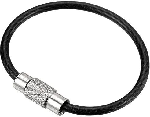 PATIKIL Draht Schlüsselanhänger Kabel Edelstahl Schlüsselringschlaufe für Outdoor Wandern Schwarz