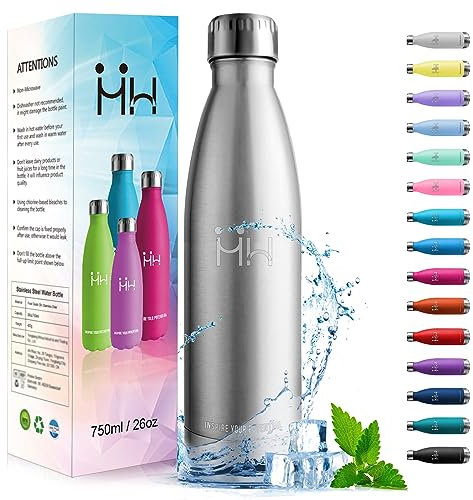 HoneyHolly Botella agua Acero Inoxidable, Botella Termica - 750ml sin BPA, Botella de Agua Deportiva, Doble Pared al Vacío a Prueba de Fugas, Cantimplora Termica para Gimnasio