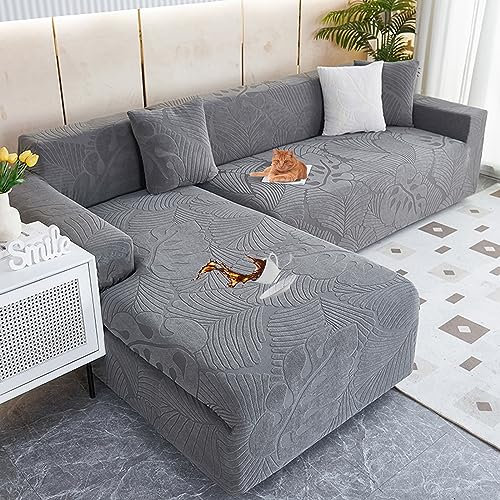 Sofa überzug L Form Wasserdicht,2 Stück Couch überzug Ecksofa L Form Rechts Links, Jacquard Chaiselongue Sofa Schonbezug ,Sofabezug Sofahusse Couchbezug für Sektionssofa (Dark Gray 2, 2seats+3seats)