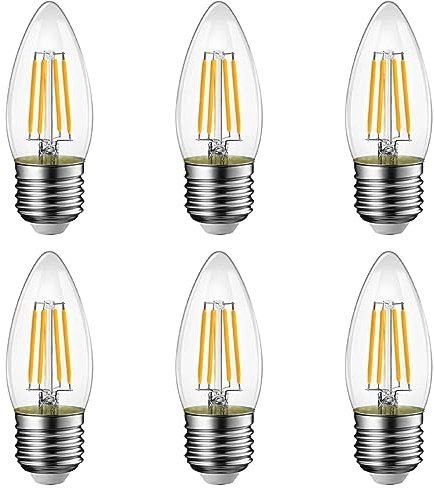 6 Pack E27 LED Filament Candle Bulb C35 - Dimmable 4W Warm White 2700K Edison Screw ES - Vintage LED Candle Light Bulbs - Energy-Efficient 35W 40W Halogen Replacement - Decorative Chandelier Bulbs