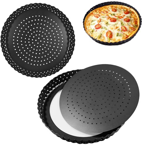 AZKEEGREY Lot de 2 moules à quiche perforés avec base amovible de 20 cm, moule à tarte perforé anti-adhésif avec base amovible, moule à tarte rond perforé à fond amovible pour la cuisson