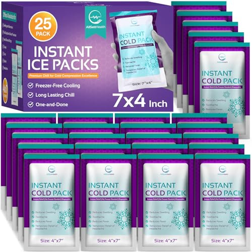 Instant Ice Packs for Injuries 25 Packs (7” x 4”) | Instant Ice Cold Pack - Cold Compress Disposable Ice Pack for Pain Relief, First Aid Essential, Swelling, Toothache, Athletes & Outdoor Activities