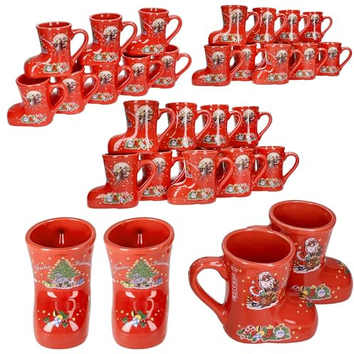 MamboCat Lot de 36 bottes de vin chaud rouges avec anse I 200 ml calibré I Gobelets à vin chaud avec décoration de Noël et inscription pour 36 personnes I Tasse en céramique pour thé, lait de poule,