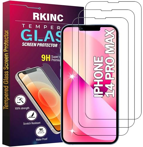 RKINC 3 Stück, Panzerglas Schutz Glas für iPhone 14 Pro Max 6.7-Inch, Panzer HD Displayschutzfolie, 0,33 mm kratzfest, splitterfrei, blasenfrei, lebenslangeGarantie
