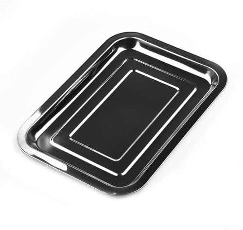 Placa cuadrada de acero inoxidable, bandeja de horno tostador, placa de forma rectangular de acero inoxidable (27 x 20 x 2 cm)