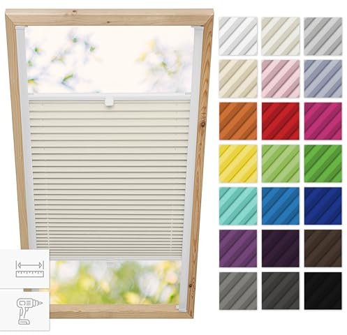 Estika Tenda plissettata per finestre a tetto con foratura per finestre Velux - Modello: P04 - Colore del tessuto: Avorio - Tenda plissettata interna, tenda per finestra da tetto