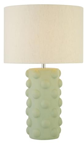 Licht-Erlebnisse Nachttischlampe E14 54 cm hoch in Grün Natur Keramik Stoff Retro Tischlampe Schlafzimmer Tischleuchte Wohnzimmer